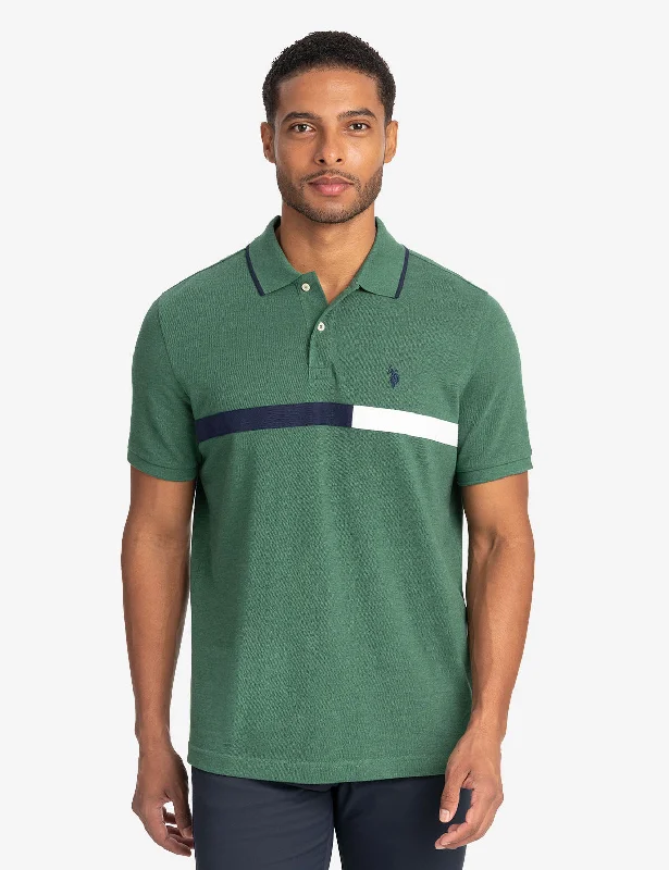 Men's Casual Friday Shirts for Relaxed Office DaysCOLOR BLOCK CHEST STRIPE PIQUE POLO SHIRT