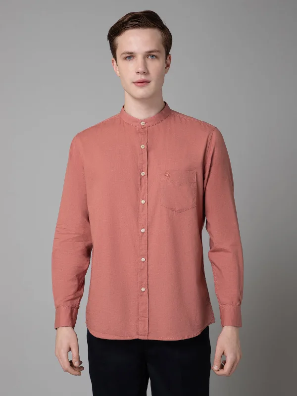 Men's Minimalist Shirts for a Clean LookMen's Peach Casual Plain Full Sleeve Shirt