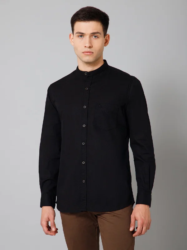 Men's Performance Fabric Shirts for All-Day ComfortMen's Black Casual Plain Full Sleeve Shirt