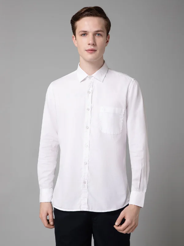 Men's Pocket T-Shirts for Added FunctionalityMen's White Casual Plain Full Sleeve Shirt