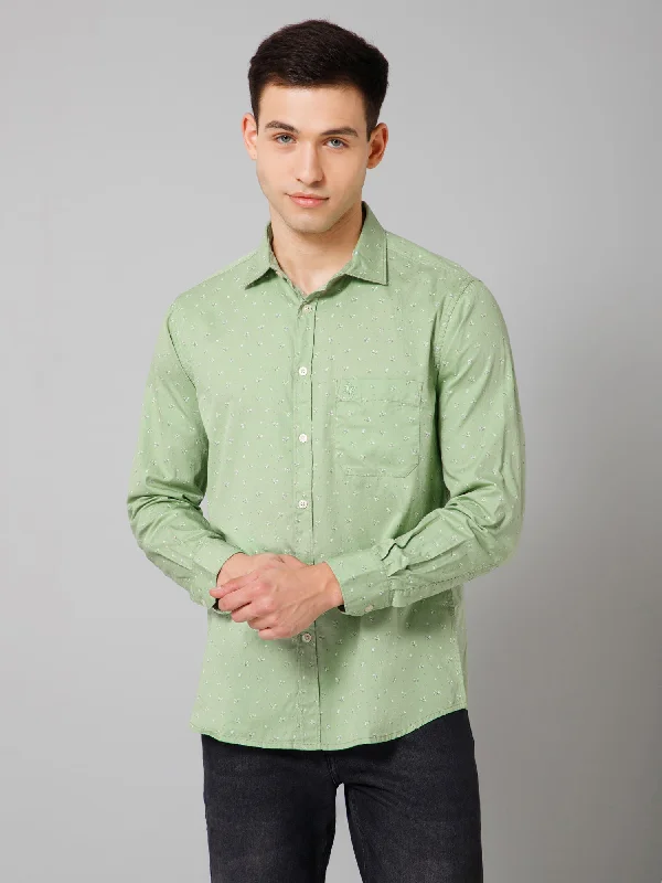 Men's Machine-Washable Shirts for ConvenienceMen's Green Casual Floral Print Full Sleeve Shirt