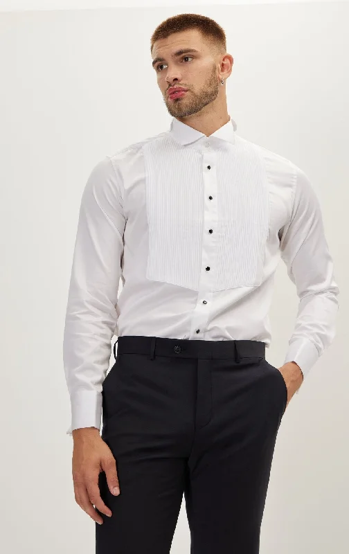 Men's Vintage T-Shirts for a Retro VibePure Cotton Pleated Wing Tip Collar Shirt - White White