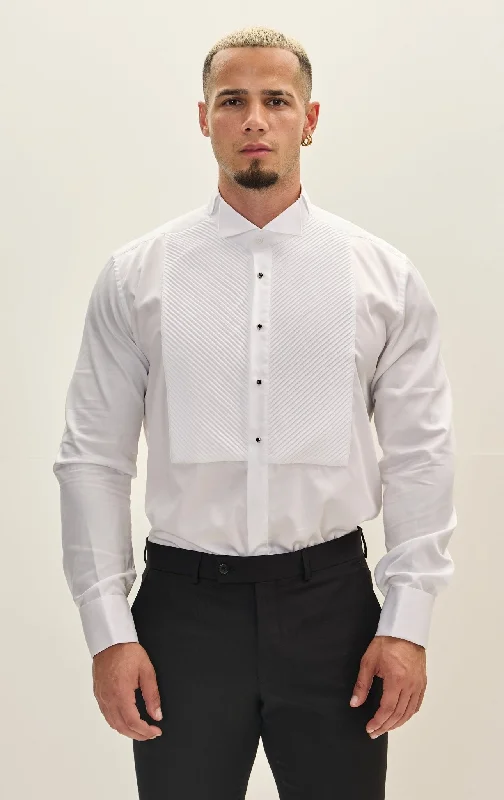 Men's Custom-Fit Shirts for a Personalized LookDiagonal Pleated Wing Tip Collar Shirt - White