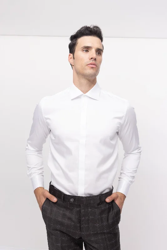 Men's Patterned Dress Casual Shirts for Smart-Casual EventsPure Cotton Hidden Placket Shirt - Optic White