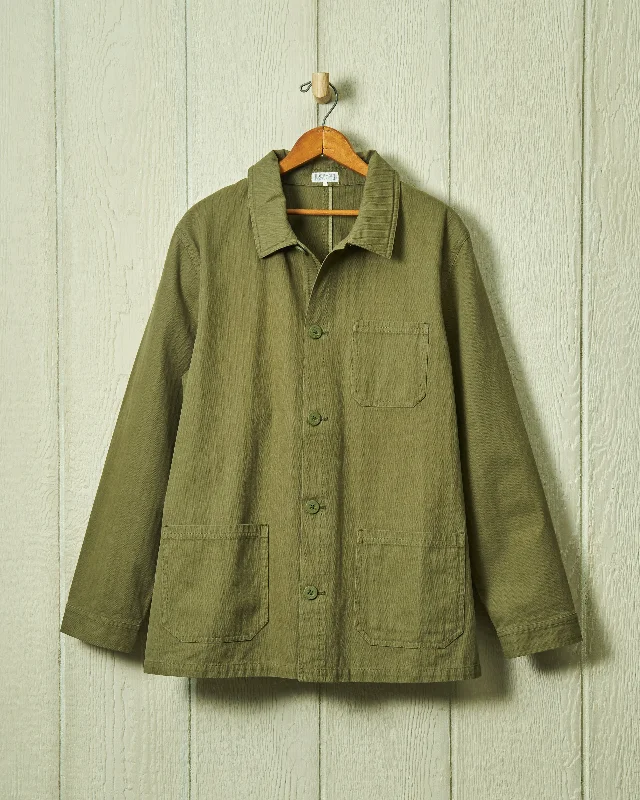 Men's Timeless Dress Shirts for Enduring StyleFrench Workman’s Jacket in Olive Herringbone