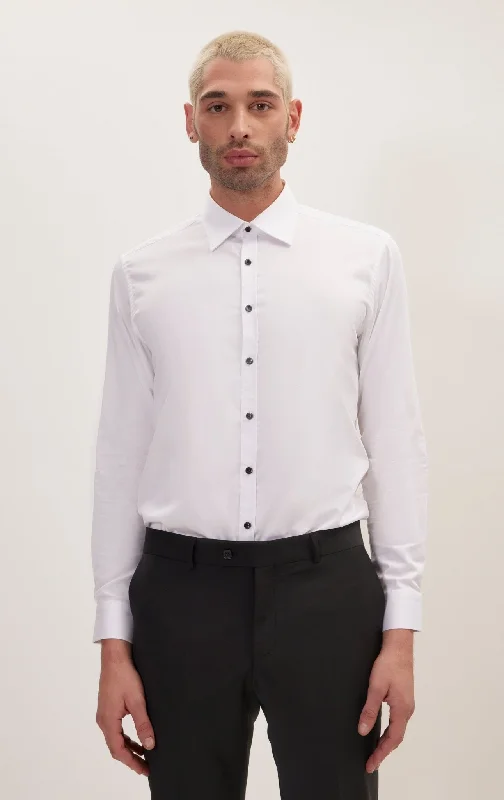 Men's Designer Dress Shirts for High-End FashionPure Cotton Contrast Button Dress Shirt - Optic White
