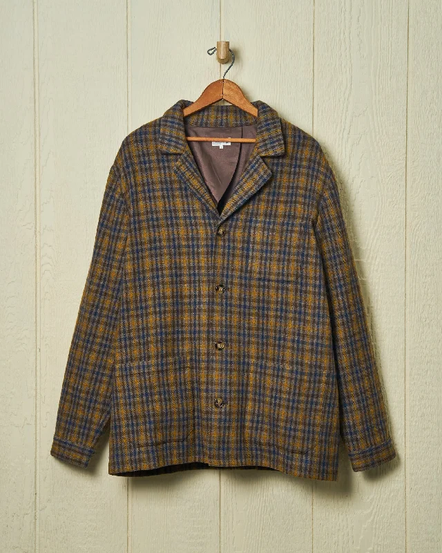 Men's Plaid Shirts for a Country CharmItalian Wool Loafer Jacket in Blue/Amber Gun Check