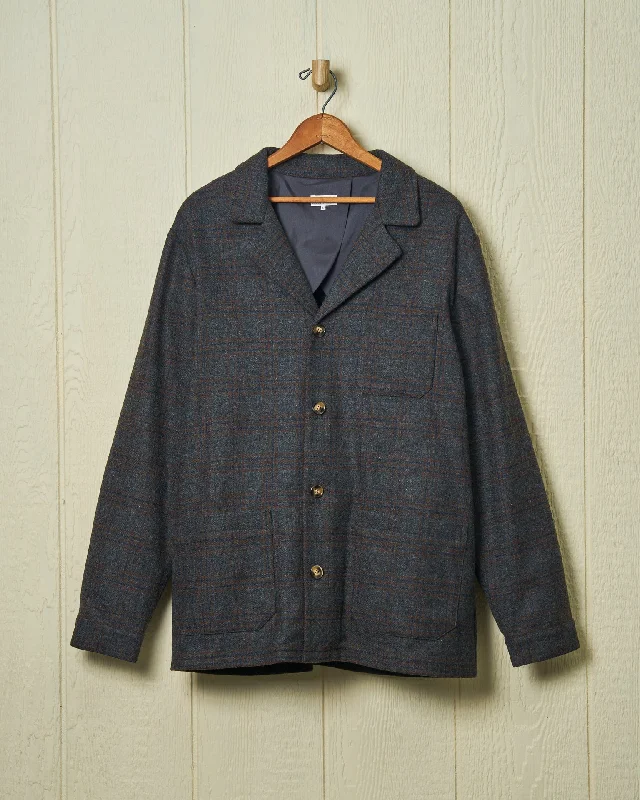 Durable Men's Work ShirtsItalian Wool Loafer Jacket in Navy/Acorn Windowpane Check