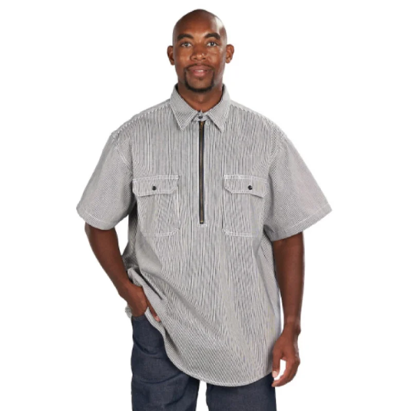 Men's Bold-Color Shirts for a Statement PieceKEY Men's Hickory Half-Zip Short Sleeve Work Shirt