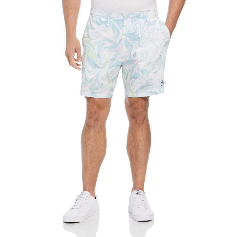 Men's Pants with Functional PocketsMarble Print Performance Tennis Short