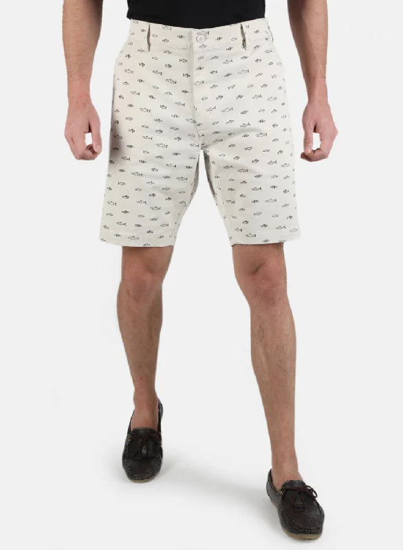Men's Pants with Welt PocketsMen Beige Printed Short