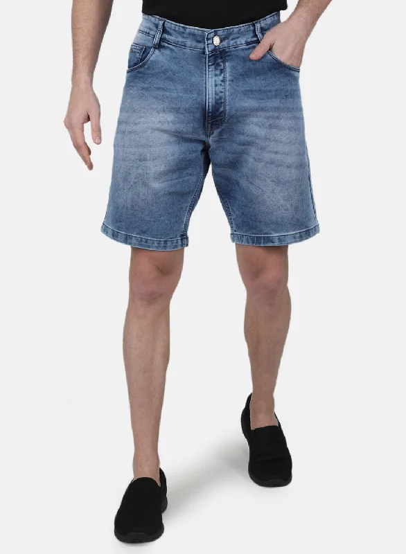 Men's Pants with Adjustable CuffsMen Blue Solid Short