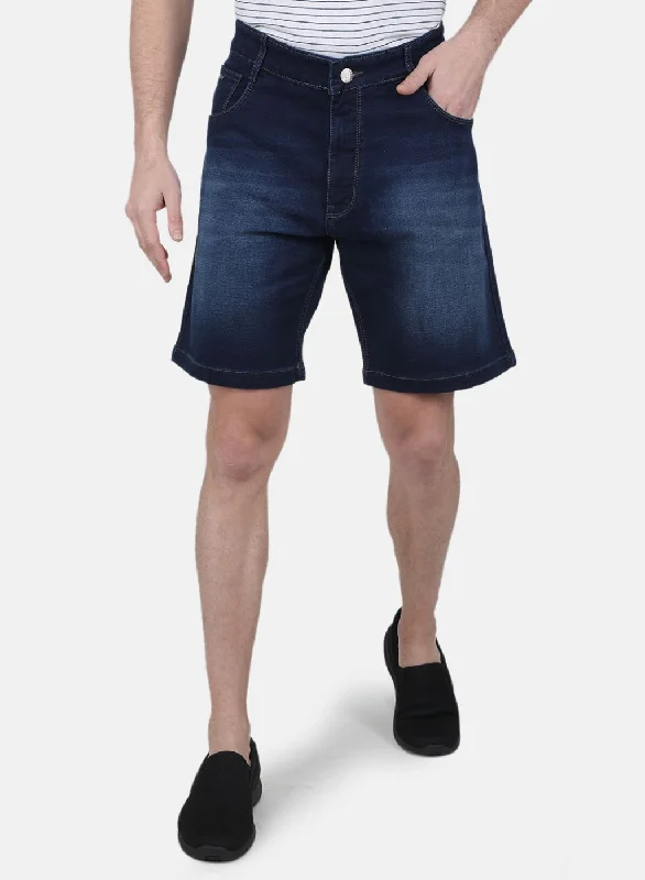 Men's Pants with Welt PocketsMen Blue Solid Short
