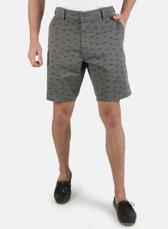 Men's Pants with Cargo PocketsMen Grey Printed Short