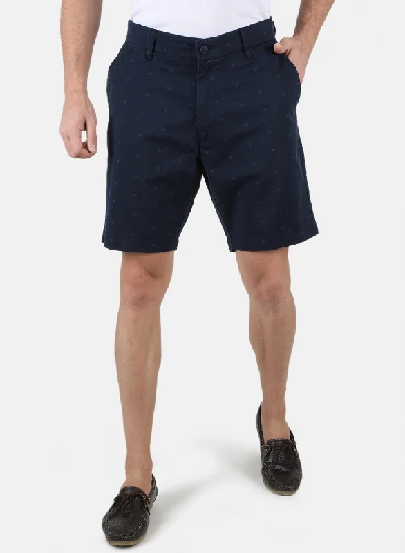 Men's Pants with Patchwork PatternsMen Navy Blue Printed Short