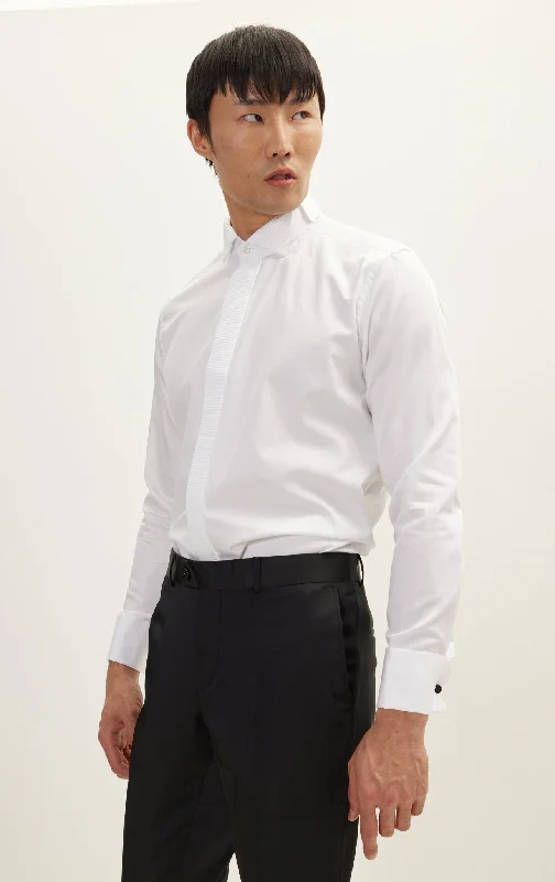 Men's Machine-Washable Shirts for ConveniencePlacket Pleated Tuxedo Shirt - White