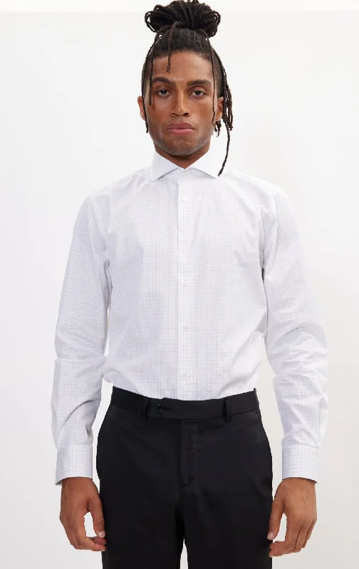 Men's Affordable Shirts for Budget-Friendly StylePure Cotton French Placket Spread Collar Dress Shirt - White Graph