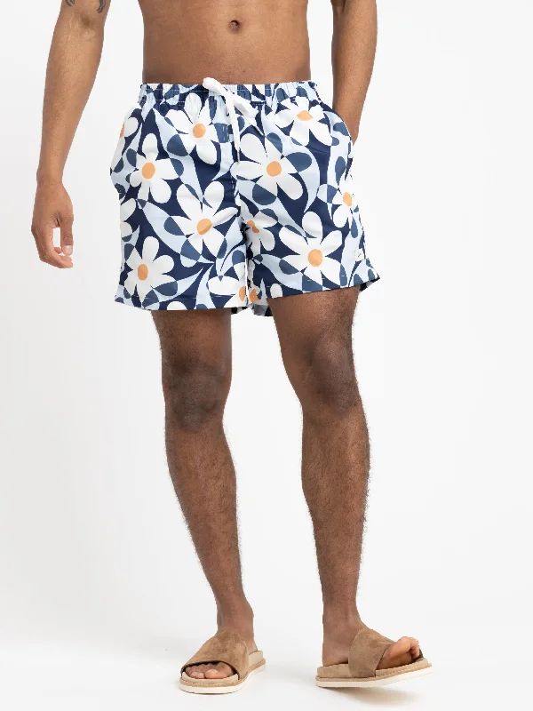 Men's Pants with Patchwork PatternsNavy Daisy Trip Swim Trunks