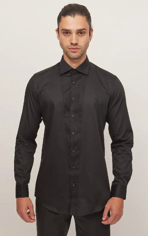 Men's Regular-Fit Shirts for a Classic FitSlim Fit Pique Front Long Sleeve Dress Shirt - Black