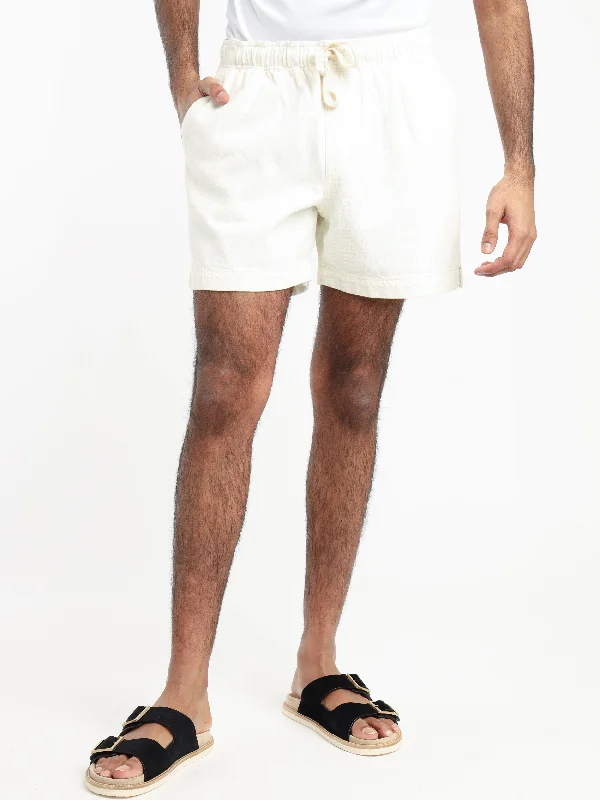 Men's Casual Pants for Everyday WearOff White Textured Terry Shorts