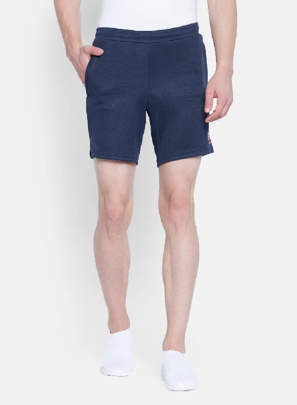 Men's Pants with Logo EmbossmentsMens Navy Blue Self Design Short