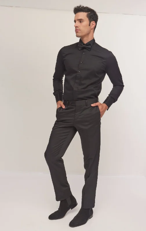Men's Breathable Shirts for Warm ClimatesWing Classical Top  Front Stud Tuxedo Shirt - Black