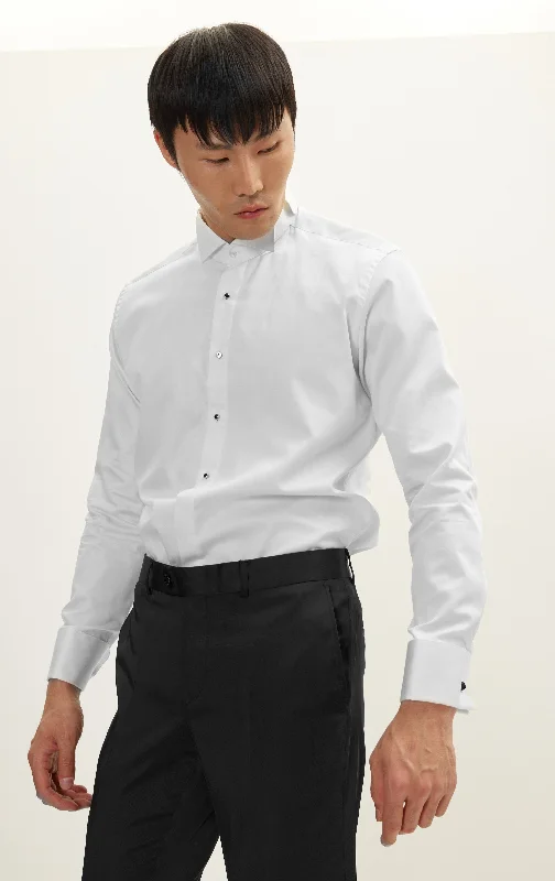 Men's Patterned Casual Shirts for Relaxed StylingWing Classical Top  Front Stud Tuxedo Shirt - White