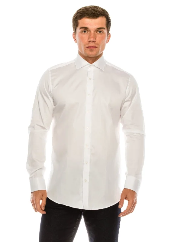 Men's Performance Shirts for Active LifestylesPure Cotton Spread Collar Fitted Dress Shirt - Optic White