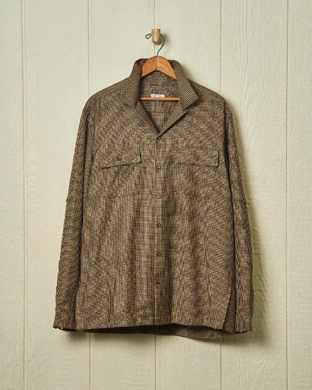 Men's Golf Shirts for On-Course StyleSuperfine Wool Camp Shirt in Brown District Check