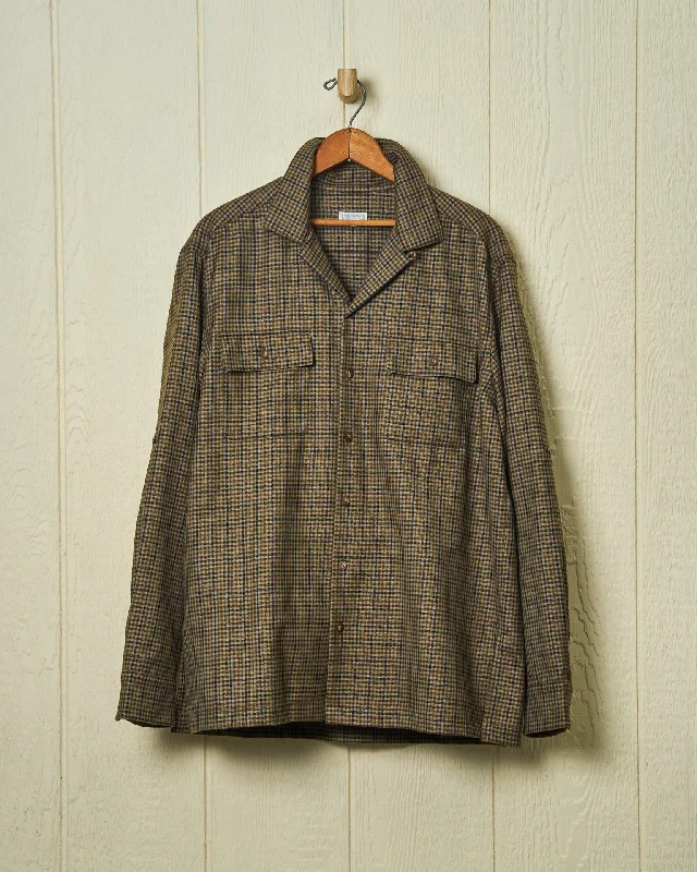 Men's Patterned Dress Shirts for a Unique TwistSuperfine Wool Camp Shirt in Olive District Check