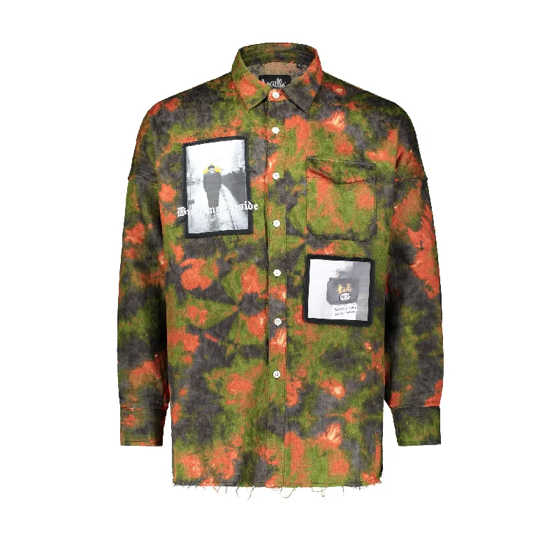 Men's Dressy Button-Down Shirts for Formal OccasionsUP IN FLAMES SHIRT GREEN/ORANGE JACQUARD