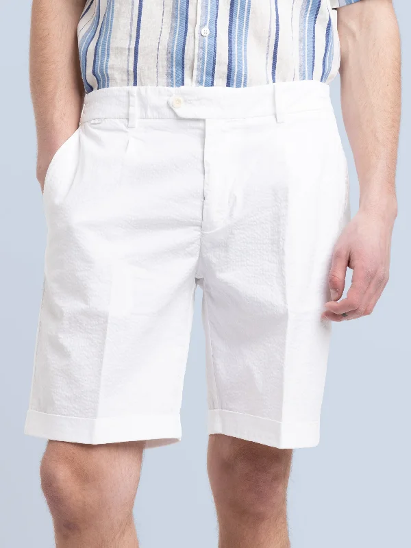 Men's Unique and Designer Bottom Wear for a Statement LookWhite Seersucker Bermudas