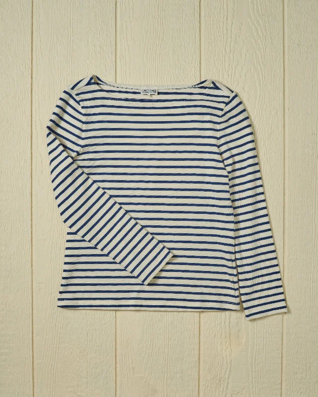 Breathable Men's Linen ShirtsWomen’s Breton Stripe Boatneck Tee in Off White/Atlantic Blue