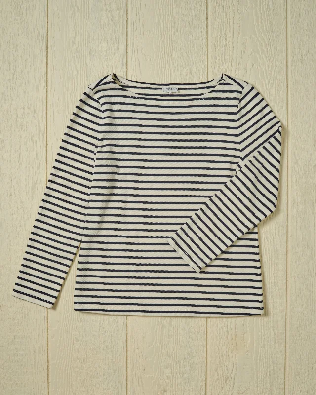 Lightweight Men's Poplin ShirtsWomen’s Breton Stripe Boatneck Tee in Off White/Navy