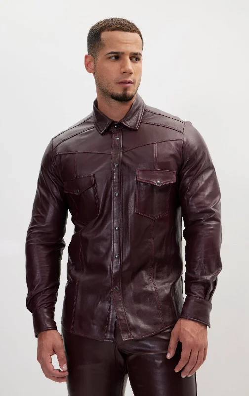 Men's Coats with Inner PocketsGenuine Lambskin Leather Shirt - Wine