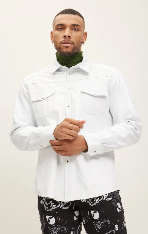 Men's Coats for HikingGenuine Lambskin Leather Shirt - White
