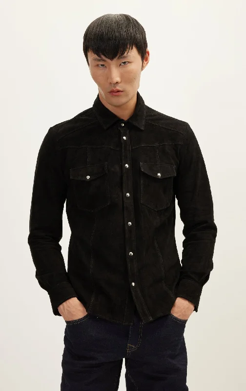 Men's Coats for Snowy WeatherSuede Leather Shirt - Black