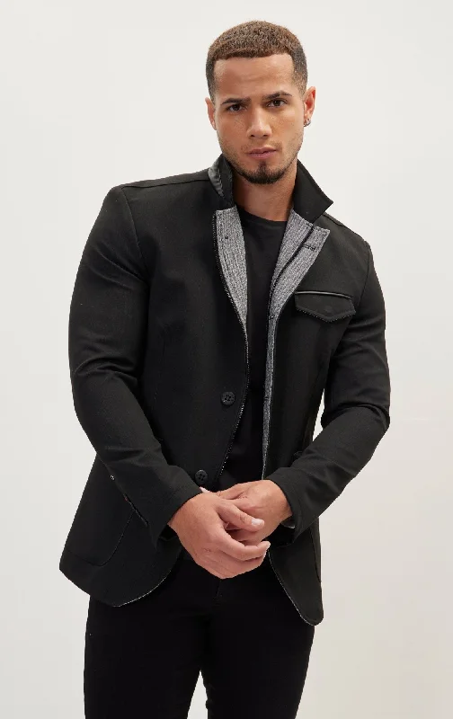 Modern Men's Field JacketsStand Collar Sport Coat - Black