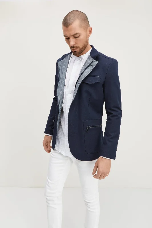 Men's Coats for LayeringStand Collar Sport Coat - Navy