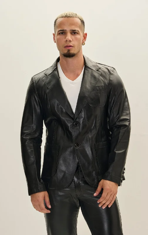 Men's Coats for RunningClassic Two-Button Leather Blazer - Black