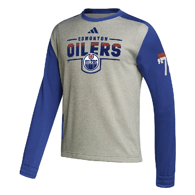 Men's Shirts with Adjustable Cuffsadidas - Men's Edmonton Oilers Team Sweatshirt (IK9203)