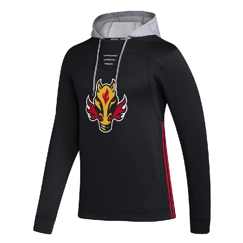 Men's Shirts for Campingadidas - Men's Calgary Flames Refresh Skate Lace Pullover Hoodie (IP7981)