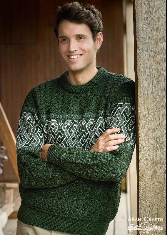 Men's Sweaters with Unique and Custom DesignsAran Crafts Celtic Jacquard Sweater | Green