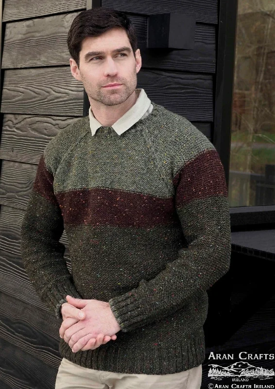 Men's Sweaters with Intarsia DesignsAran Crafts Three Tone Donegal Sweater
