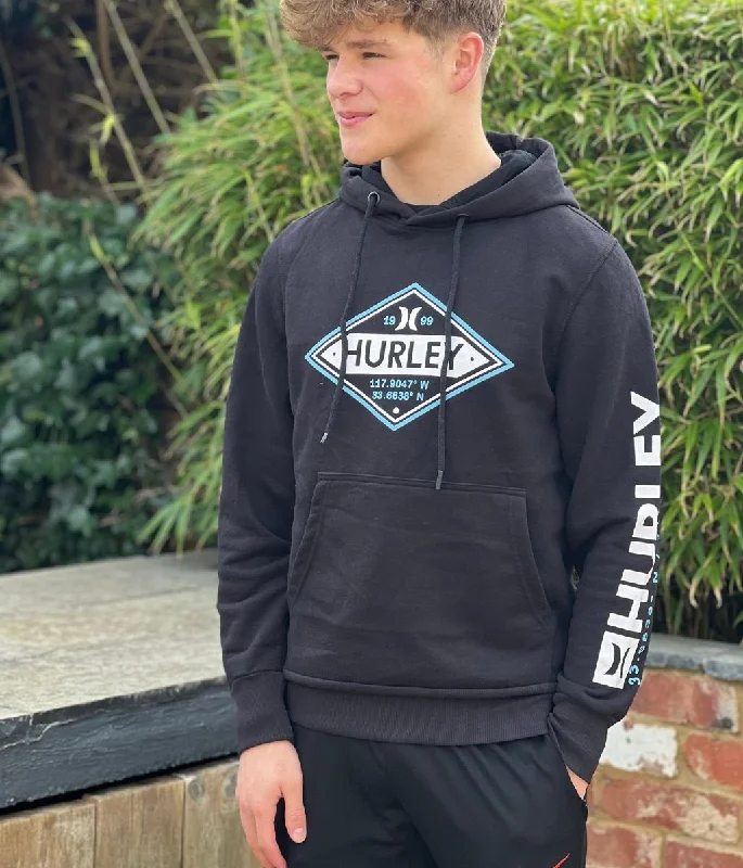 Men's Shirts with Elastic WaistbandsBlack Hurley Diamond Logo Hoodie