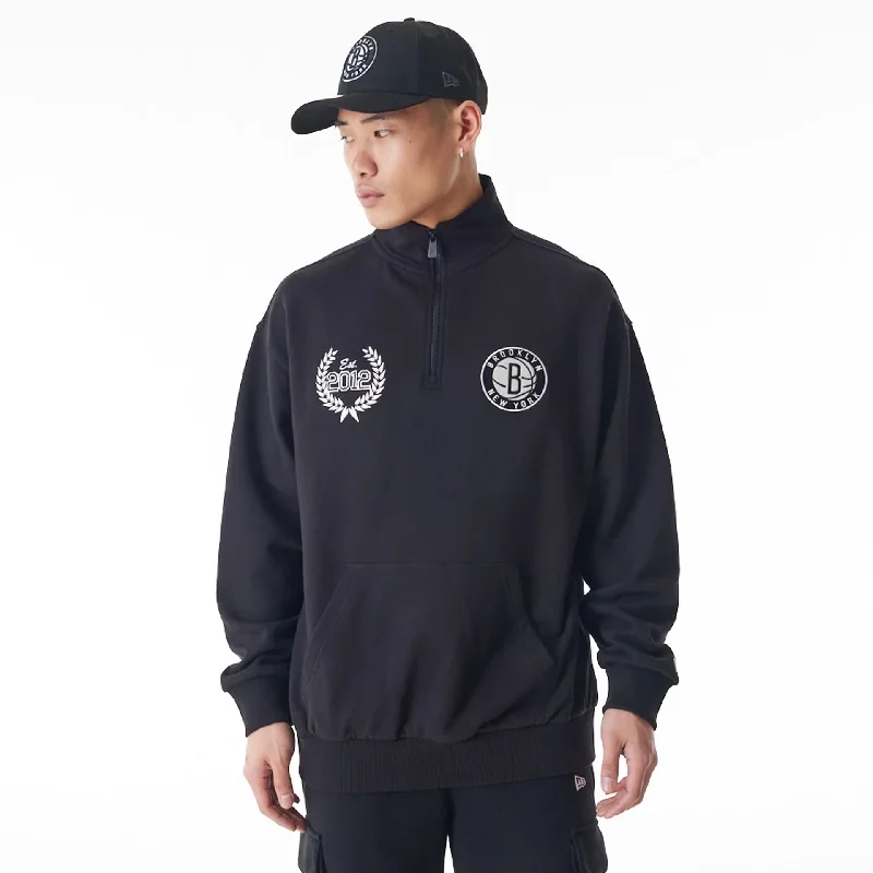 Men's Sweaters with Intarsia DesignsBrooklyn Nets NBA Lifestyle Black Quarter Zip Sweater