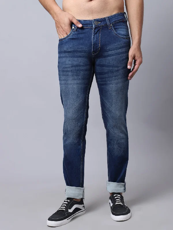 Men's Jeans with a Distressed LookMen's Ultra Narrow fit Medium Fade Dark Blue  Jeans