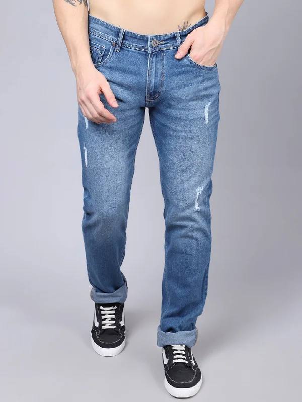 Men's Jeans for Office WearMen's Ultra Narrow fit Medium Fade Carbon Blue Ripped Lightly Jeans