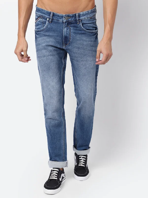Men's Skinny Jeans with Stretch FabricMen's Ultra Narrow fit Heavy Fade Indigo Blue  Jeans