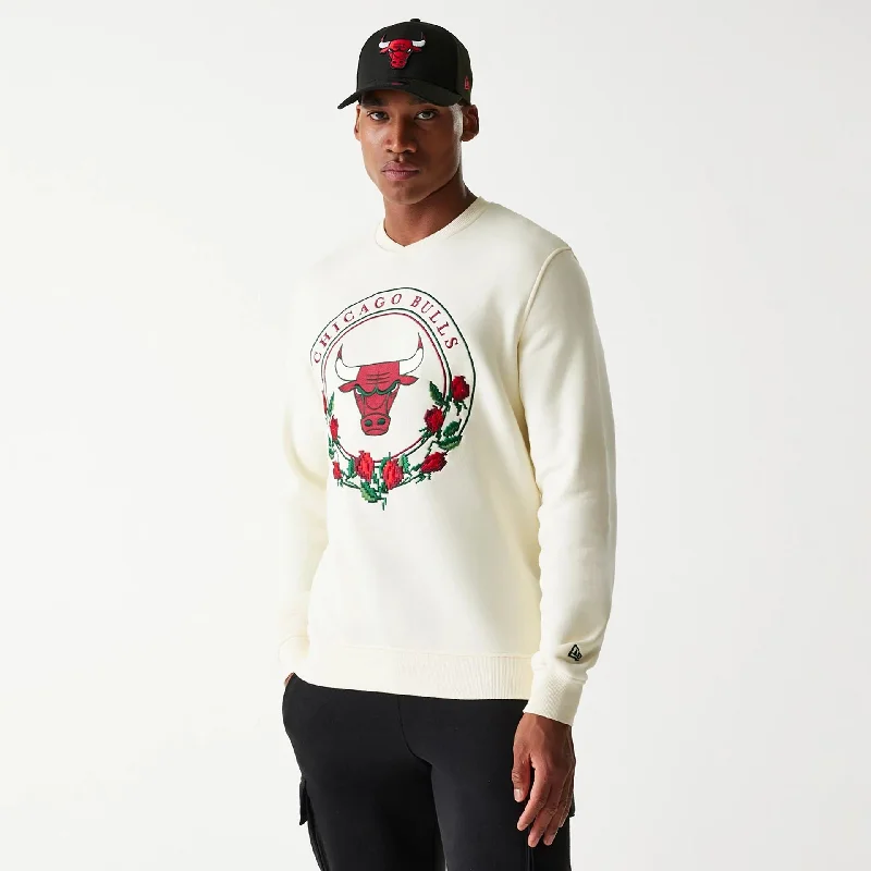 Men's Sweaters with Zippered PocketsChicago Bulls Red Roses White Crewneck Sweater